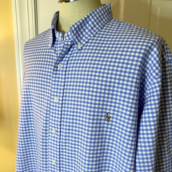 EUC Men's Ralph Lauren Blue White Gingham Check Button Down Shirt Size 2XB - Picture 2 of 3
